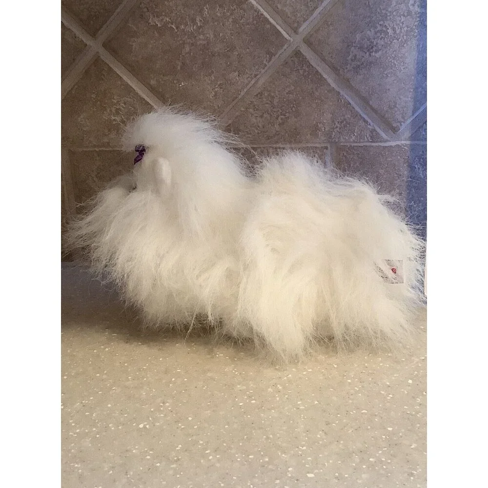 AURORA Plush White Long Haired Dog With Purple Bow Maltese Stuffed Animal Toy - Picture 5 of 9